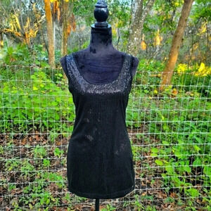 IMAGINARY VOYAGE Sexy Black Sequined Neck Halter Sleveless Tank Top Size L